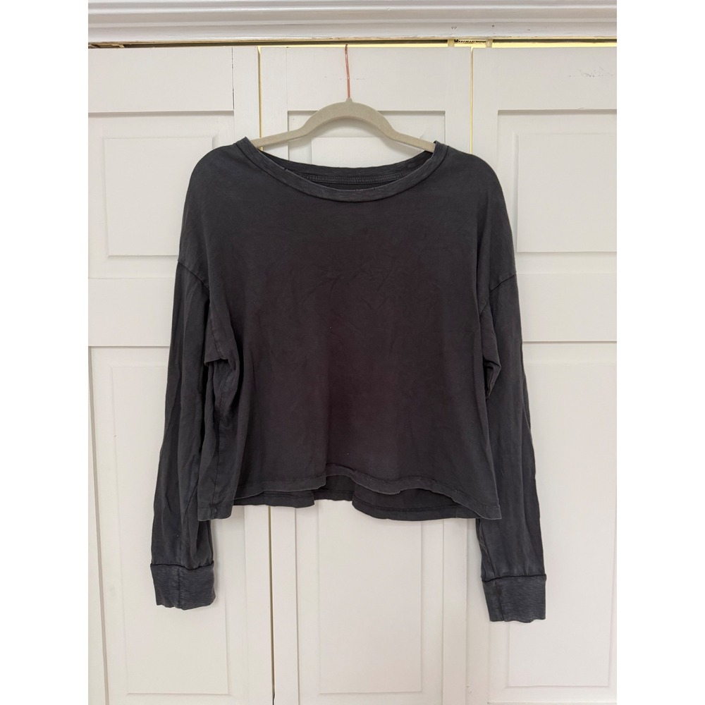 Aerie Womens Small Charcoal Gray Cropped Long Sleeve T-Shirt